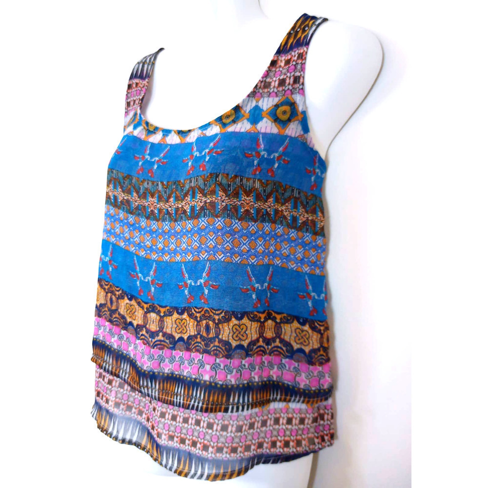 Patrons of Peace Boho Tribal Sheer Split Back Top - Picture 3 of 9